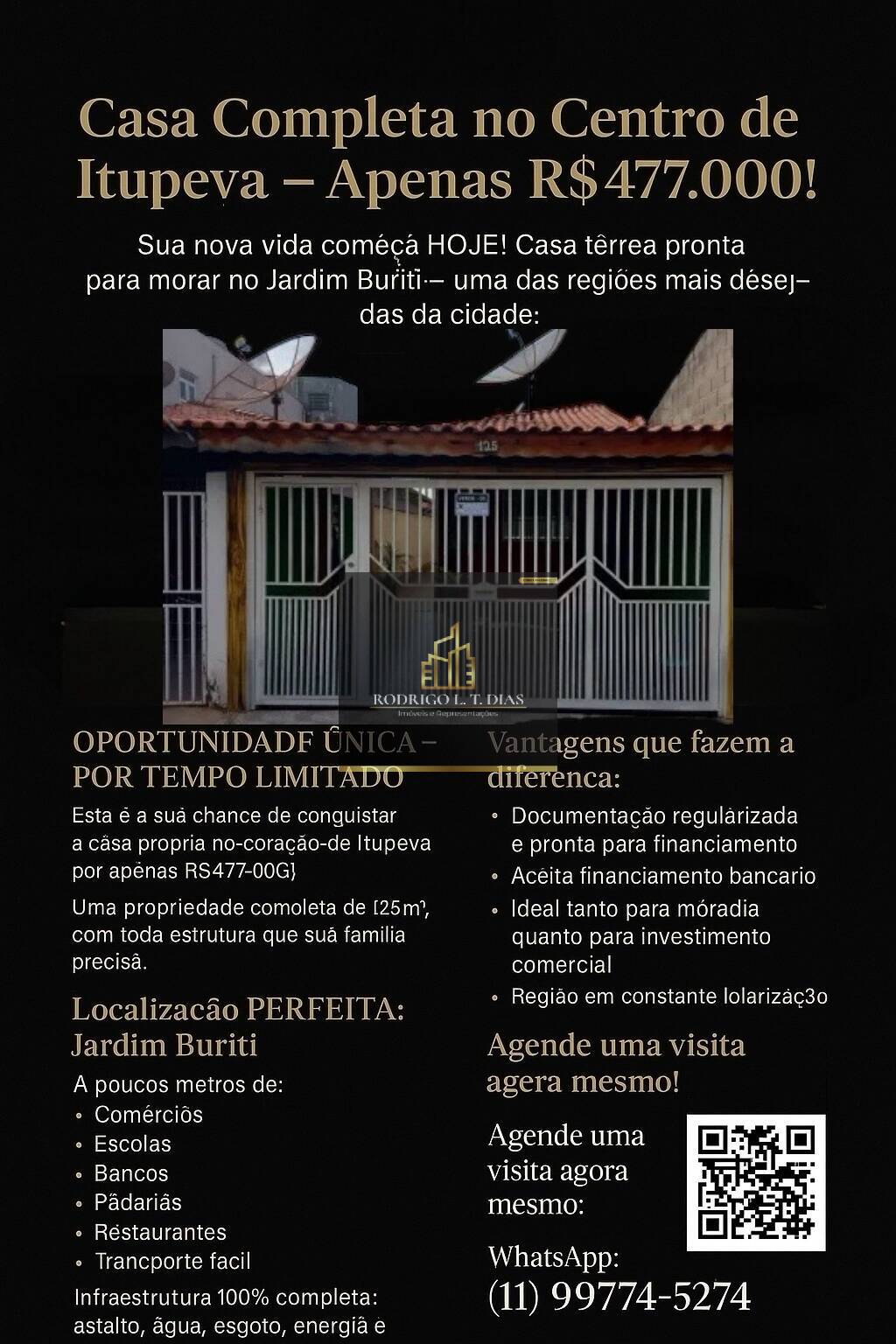Casa térrea 2 quartos à venda no centro de Itupeva -Jardim Buriti R$ 477mil